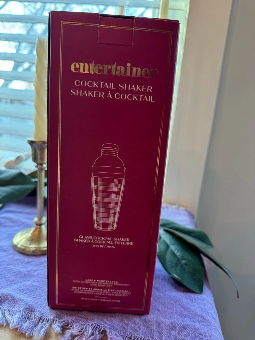 NIB Entertainer Glass Cocktail Shaker Gold MCM Barware Mid Century Modern Retro